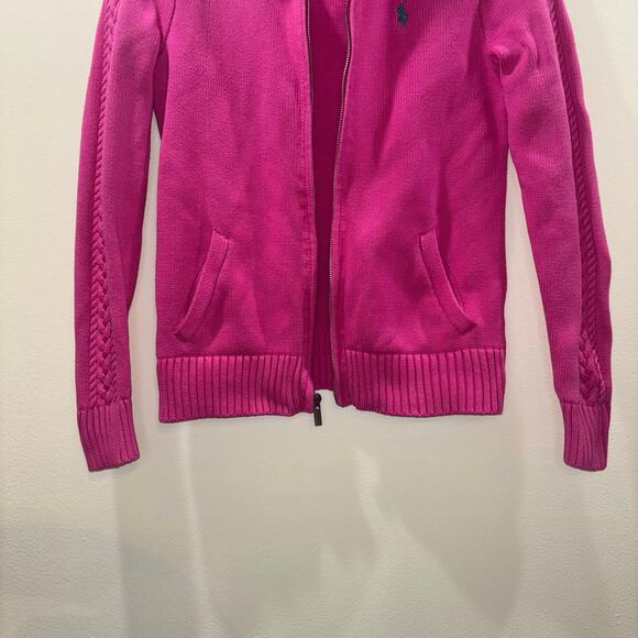 Vintage Ralph Lauren Sport Pink Zip-Up Cable Knit Jacket Size Medium - Picture 9 of 15